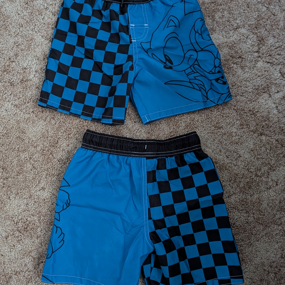 Kids Cartoon Character Swim Trunks - Blue Checkered